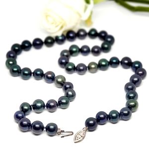 Black Pearl Necklace 925 Sterling